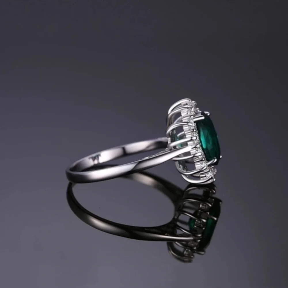 925 Sterling Silver Simulated Green Emerald Engagement Ring